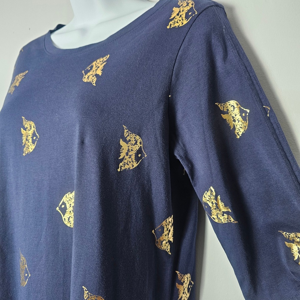 Lilly Pulitzer S Navy Blue Gold Foil Fish Pima Cotton Dress Nautical Coastal - Picture 2 of 7